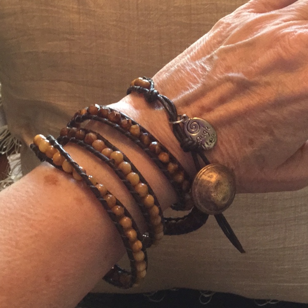GENUINE TIGER EYE & LEATHER Multi wrap bracelet